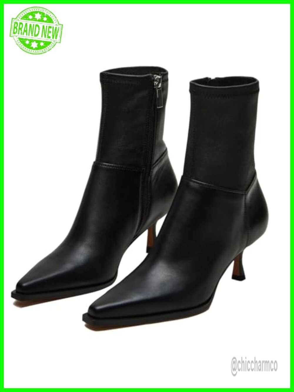 Womens Kitten Heel Ankle Boots Pointed Toe Faux Leather Dressy Booties